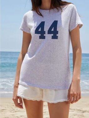 Brandy Melville Gray Tee with Navy '44' Graphic